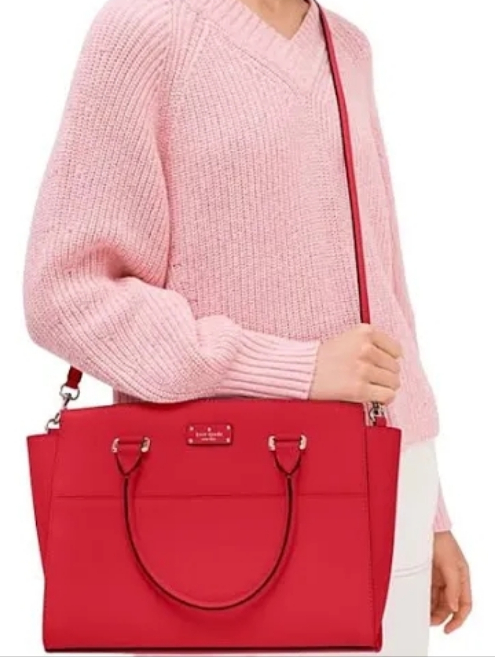 NWT kate spade Red Structured Top-Handle Satchel with Crossbody Strap